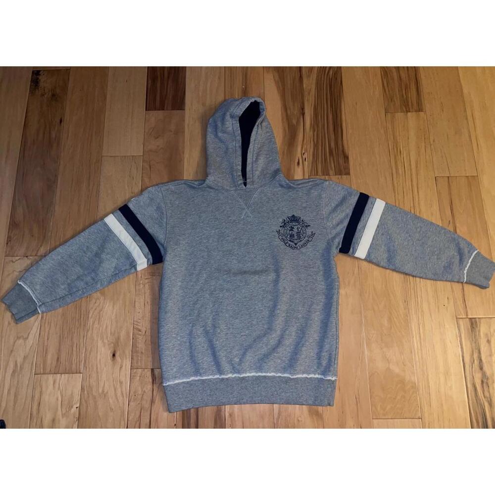 RALPH LAUREN BOYS GRAY HOODED LOGO SWEATSHIRT SIZE 16-18 EXCELLENT COND LD6